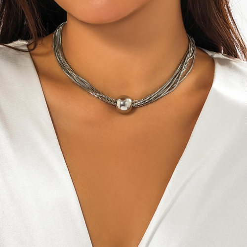 Multi-layer chain stacking necklace Simple niche geometric sphere personality necklace