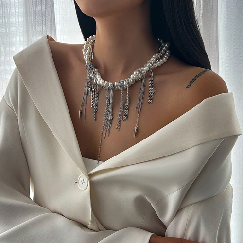 Popular pearl pendant necklace, personalized tassel pearl chain