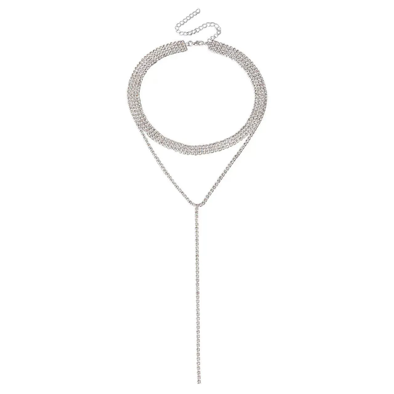 Rhinestone multi-layered necklace clavicle chain, tassel necklace jewelry