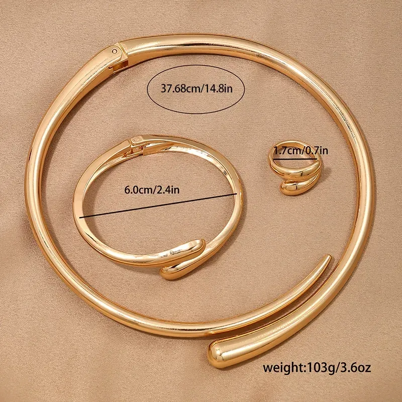 Fashion heavy metal jewelry 3-piece set, elegant necklace, exaggerated irregular bracelet and ring