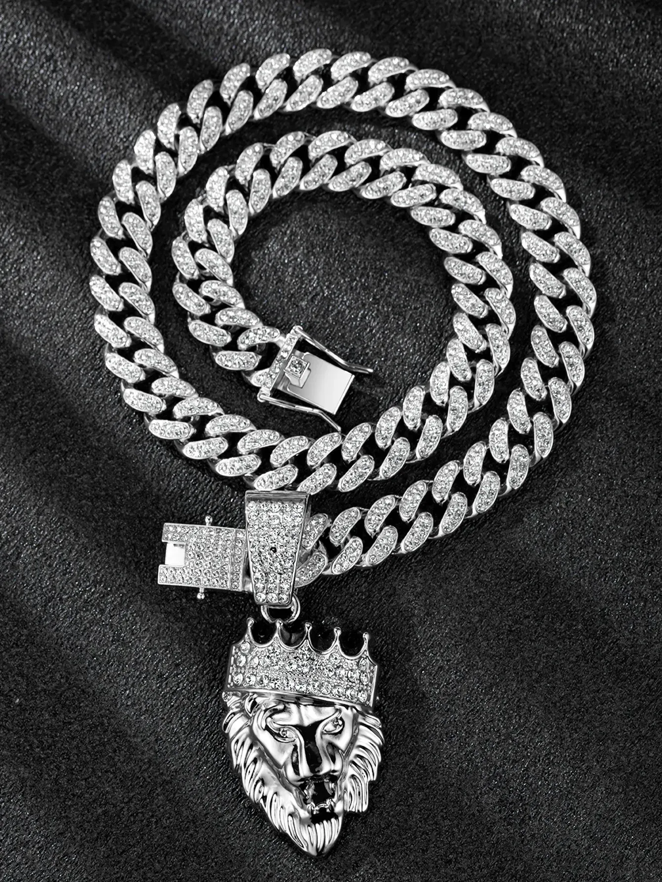 Hot selling long necklace Cuban chain crown lion head necklace hip hop trendy men's accessories