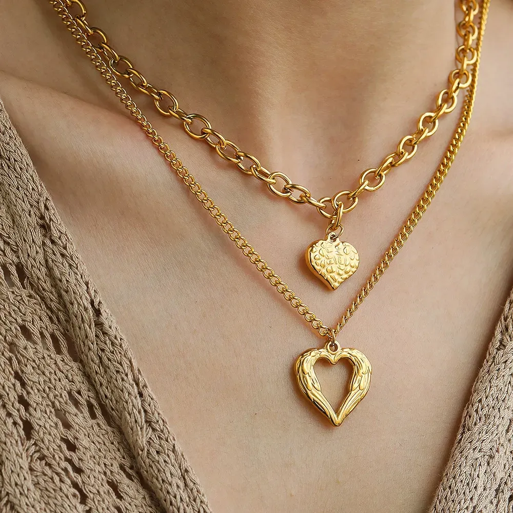 2025 New Stainless Steel Angel Wings Heart Necklace