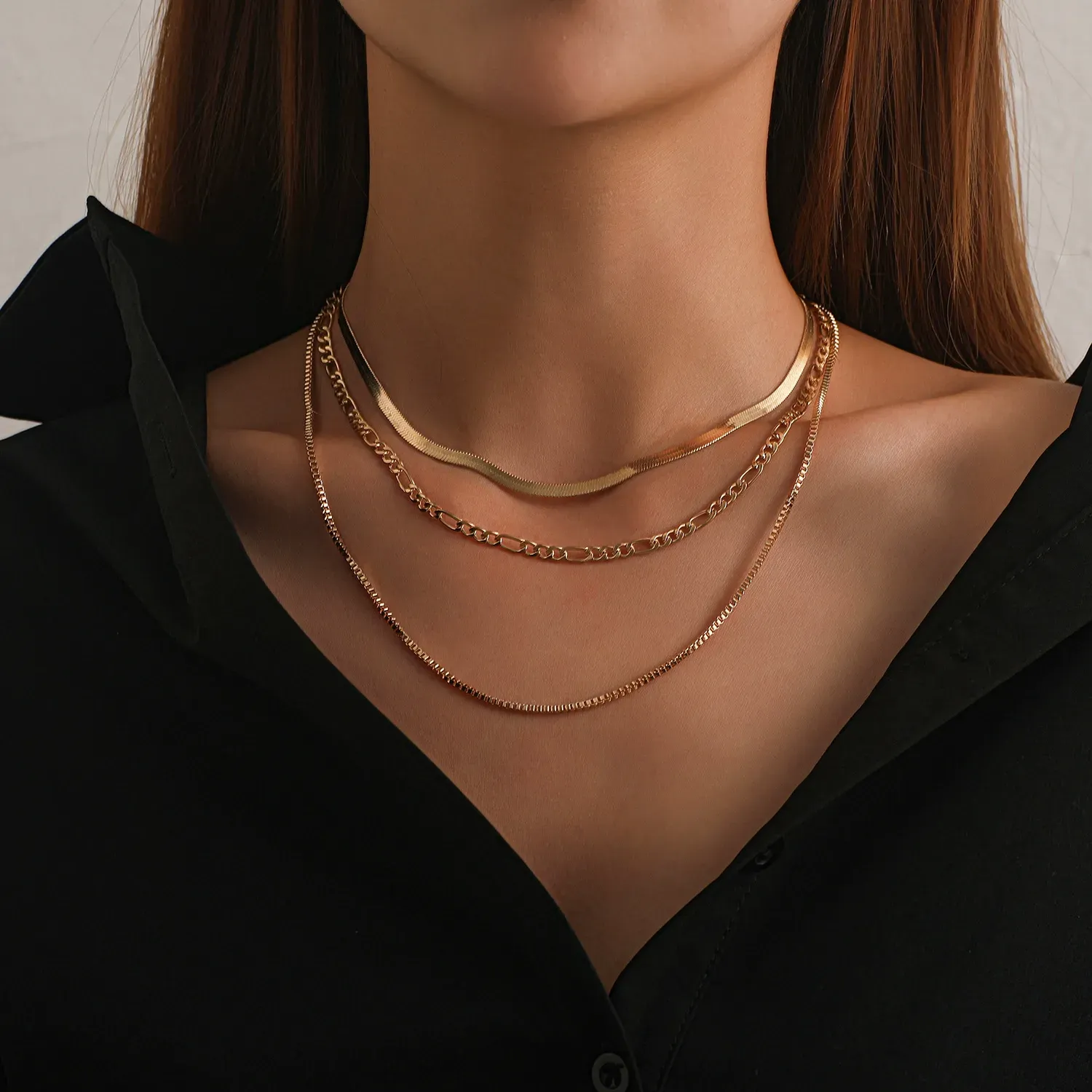 Hip-hop geometric exaggerated multi-layer necklace for women Fashion punk popular short necklace necklace