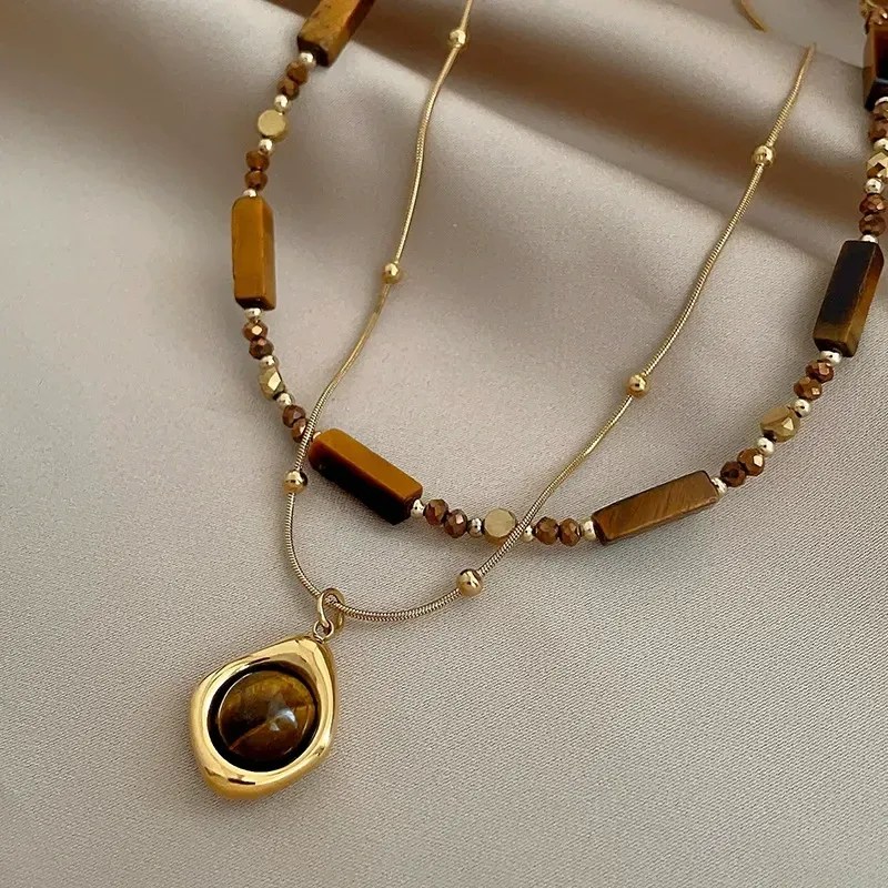 Temperament double-layered pendant necklace, retro temperament necklace