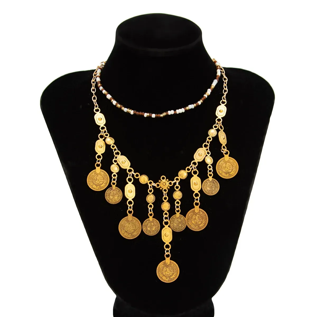 Bohemian pendant necklace, exotic rice bead necklace for women