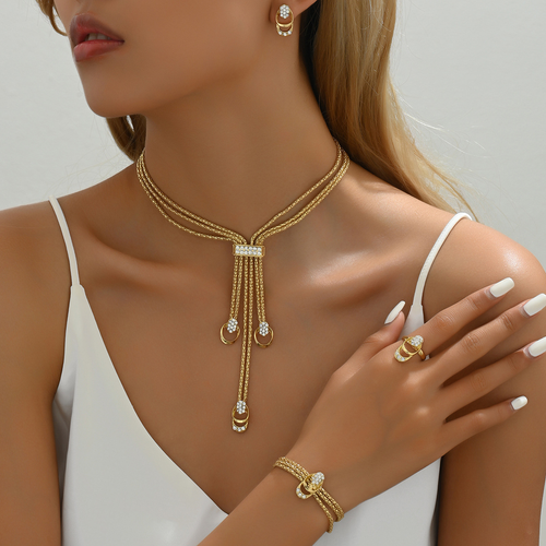 Hot selling gold-plated exaggerated jewelry set, necklace, earrings, ring and bracelet four-piece set