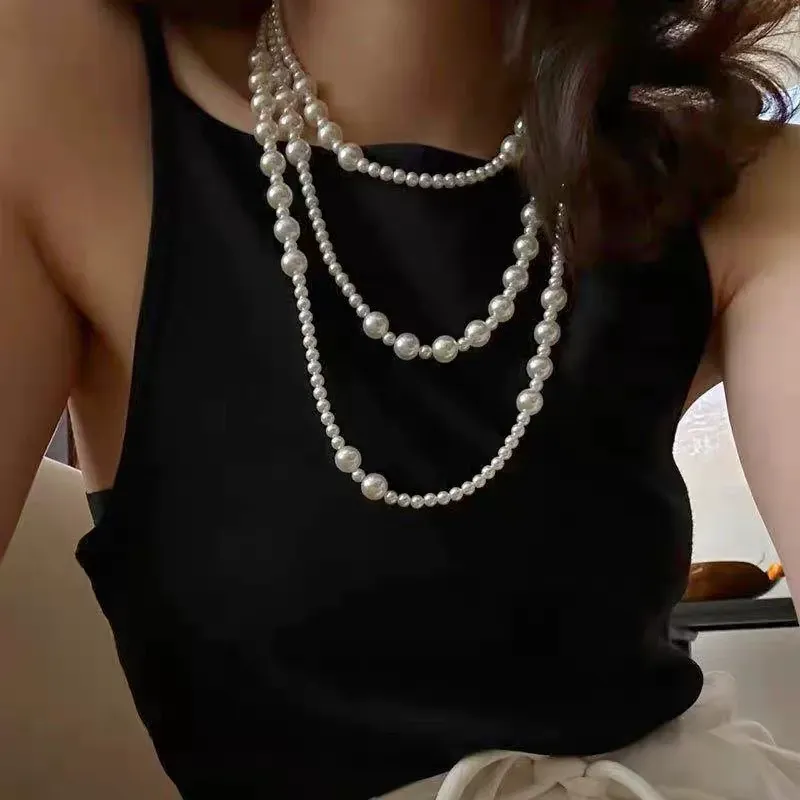 Temperament multi-layer pearl sweater chain simple long necklace women's accessories