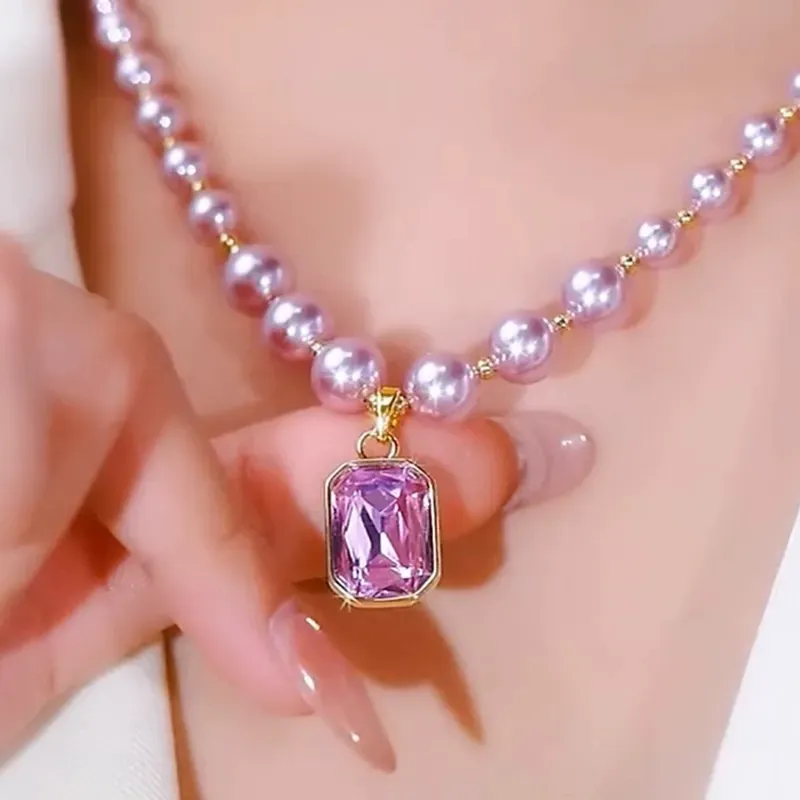 Purple Pearl Zircon Luxury Crystal Necklace
