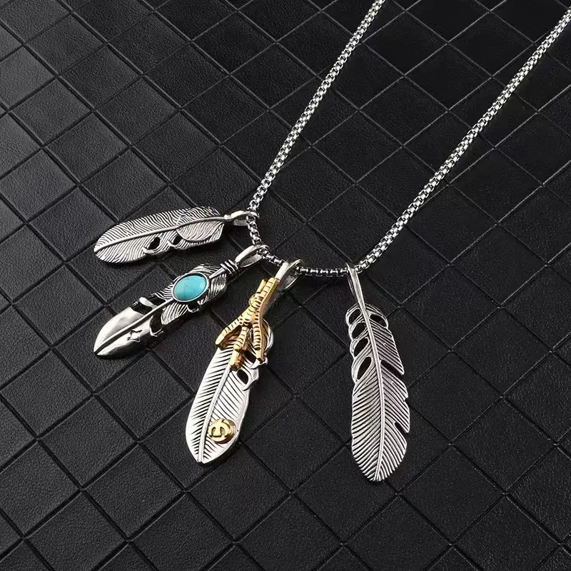 Feather necklace unisex hip-hop titanium steel necklace