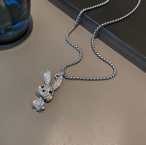 Women's long titanium steel necklace with rabbit pendant