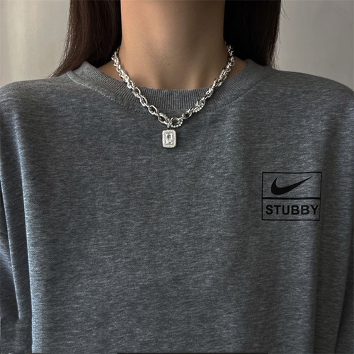 Gemstone unisex sweatshirt necklace, titanium steel hip-hop clavicle chain