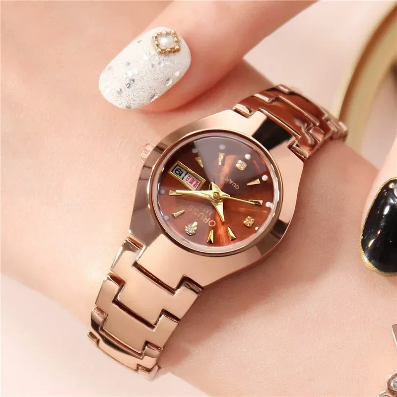 Steel strap fashionable waterproof casual personality quartz watch for women