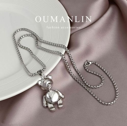 New bear necklace with movable limbs, sweater chain, no fading