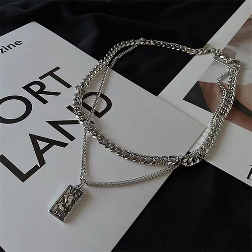 Vintage titanium steel pendant Cuban chain, double-layer hip-hop necklace