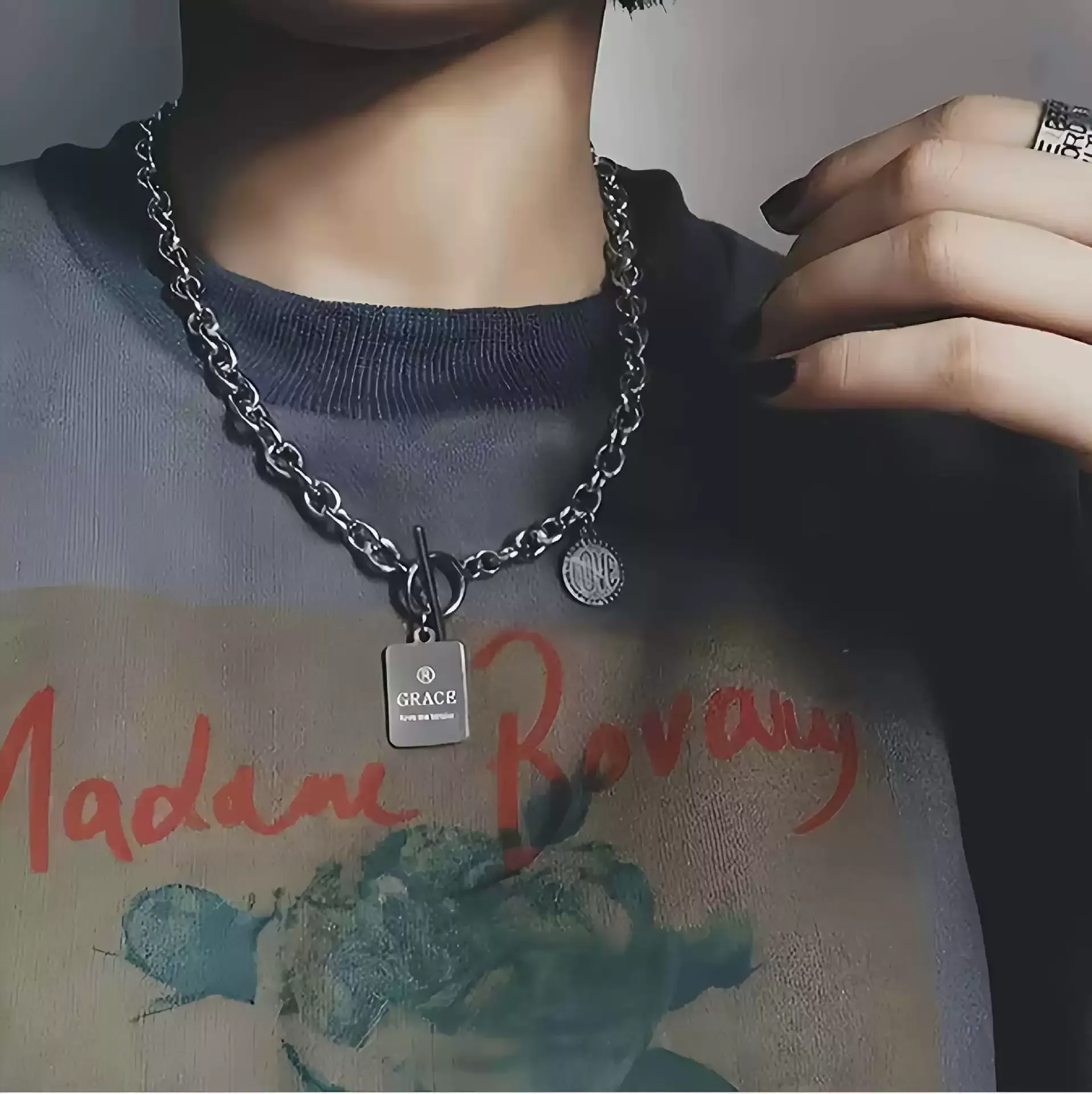 Trendy stainless steel necklace for men and women, hip-hop personality ins clavicle chain trendy hiphop
