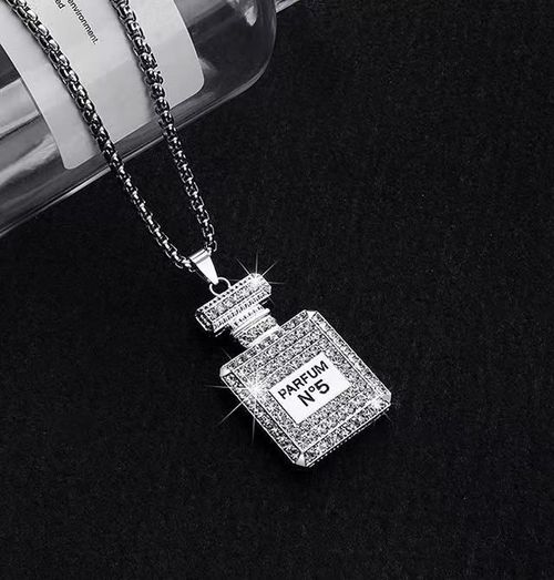 Women's diamond-studded perfume bottle necklace, fashionable and personalized sweater chain