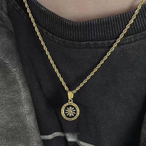 Gold-plated round ancient coin necklace for men and women, waterproof and sweat-proof, no fading