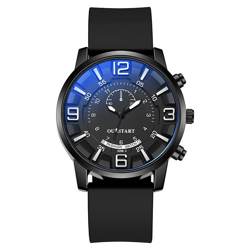 Waterproof men's watch, 3D digital large dial blue light glass, silicone watch for men