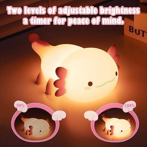 Axolotl Night Light for Kids Silicone Nursery Sleeping Light Portable USB Rechargeable Bedside Lamp for Baby's Room