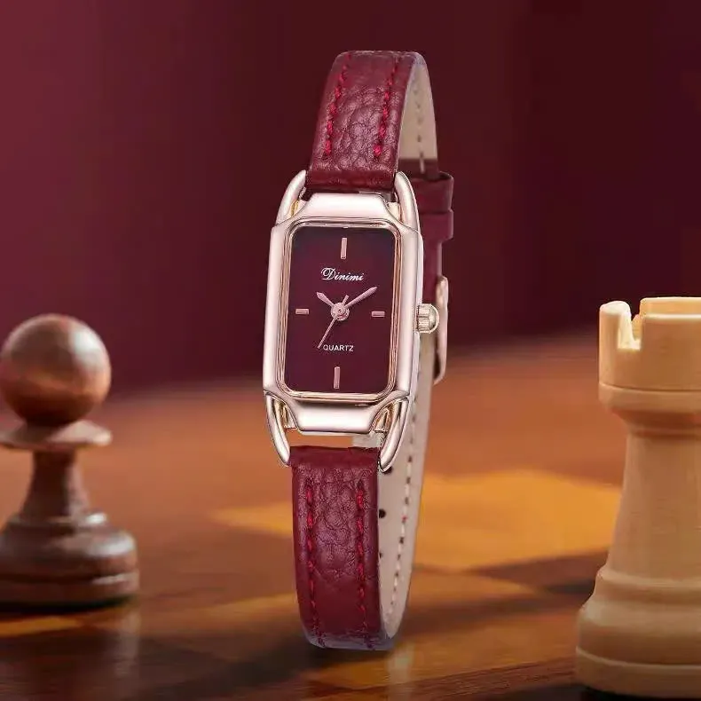 Dinimi women's leather belt watch retro fashion rectangular small dial temperament