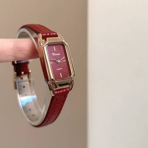 Dinimi women's leather belt watch retro fashion rectangular small dial temperament