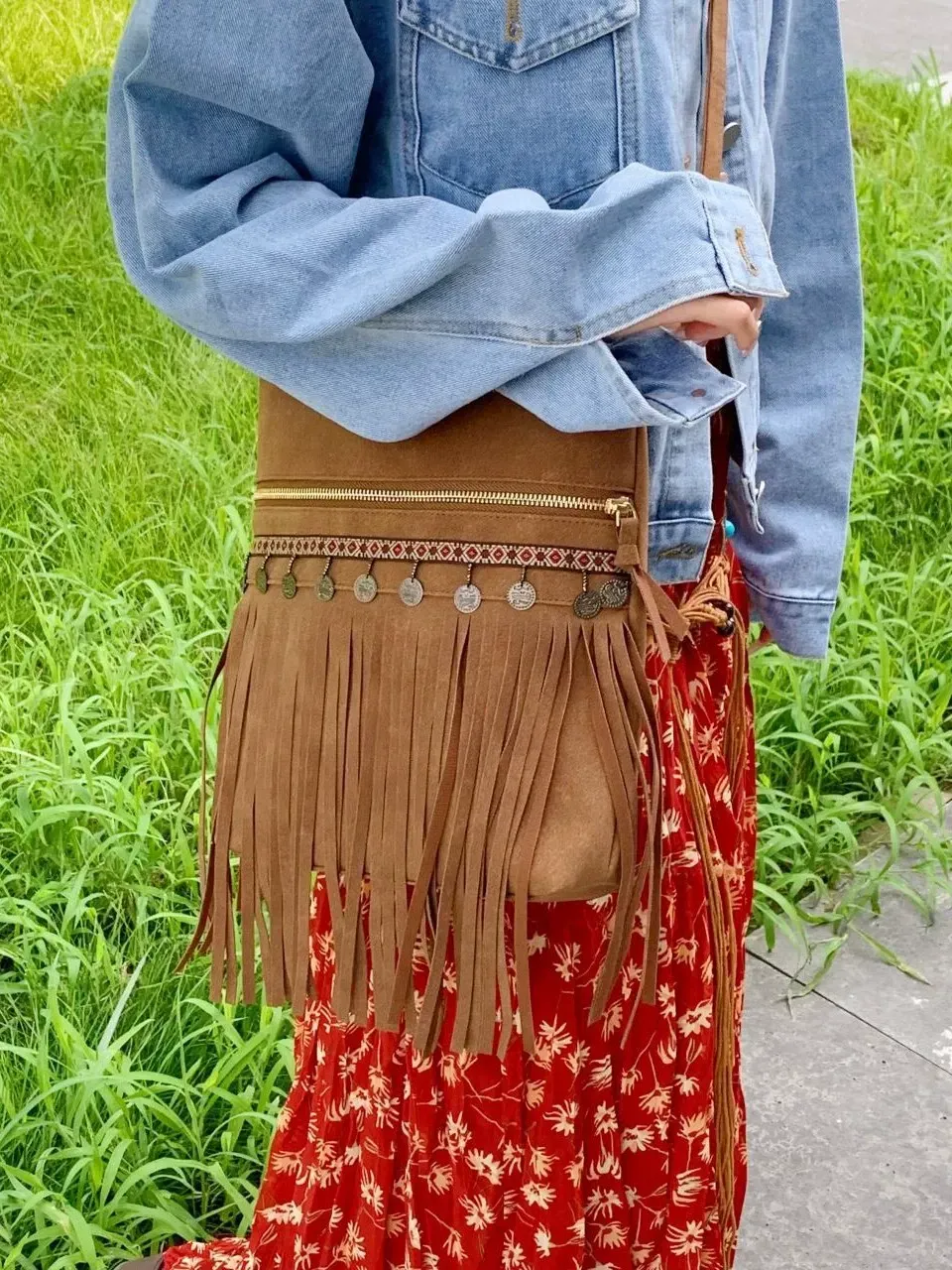 Retro new fashion tassel bag ethnic style bag women's shoulder crossbody bag mobile phone bag