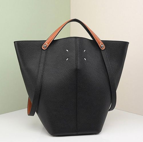 High-end large-capacity portable bucket bag, new fashion lychee pattern bag for women