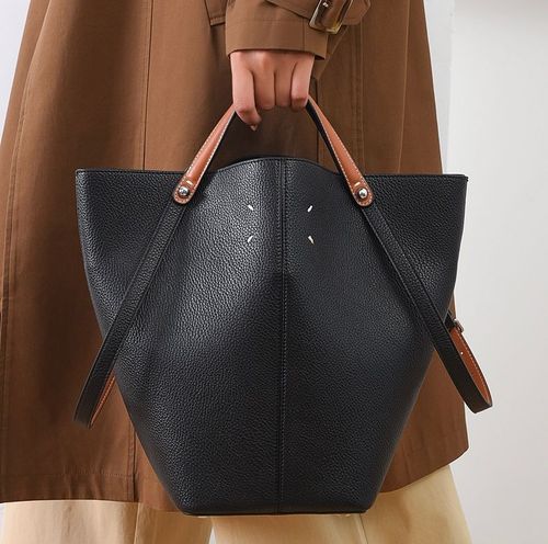 High-end large-capacity portable bucket bag, new fashion lychee pattern bag for women