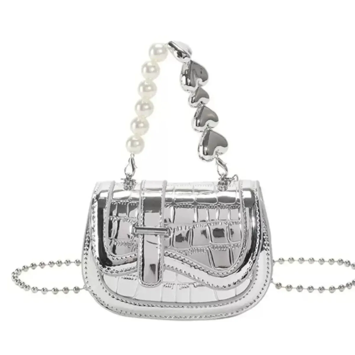 Pearl chain small bag women 2025 new fashion mini bag silver crossbody bag