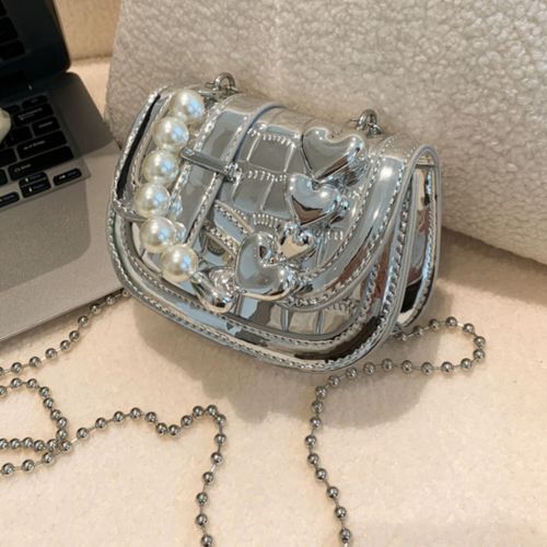 Pearl chain small bag women 2025 new fashion mini bag silver crossbody bag