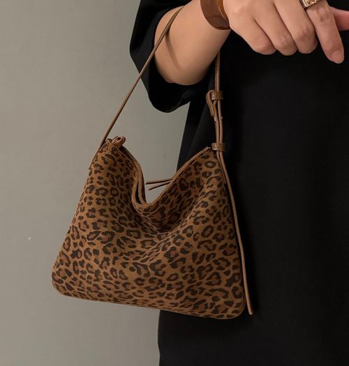 Cobidou fashionable leopard print small tote bag, 2025 new women's bag nubuck leather underarm bag
