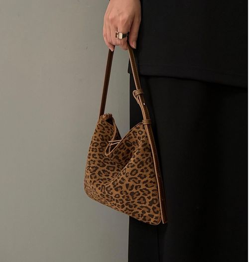 Cobidou fashionable leopard print small tote bag, 2025 new women's bag nubuck leather underarm bag