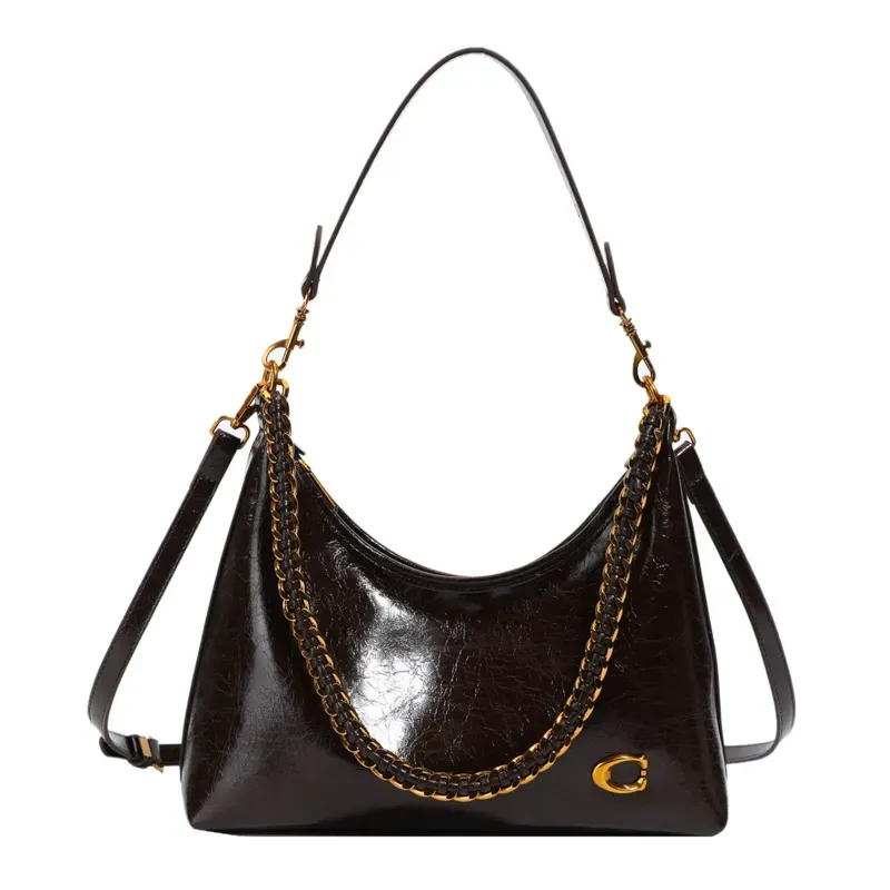 Super hot armpit bag, new French waxed leather shoulder bag, three shoulder straps