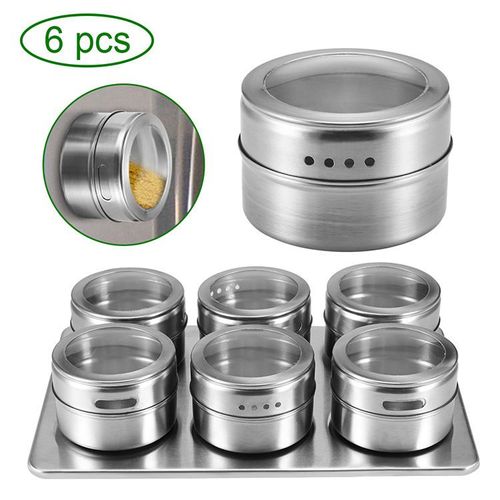 6pcs Magnetic Spice Jars Portable Stainless Steel Spice Jars Seasoning Can Storage Containers Set