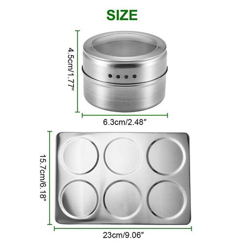 6pcs Magnetic Spice Jars Portable Stainless Steel Spice Jars Seasoning Can Storage Containers Set