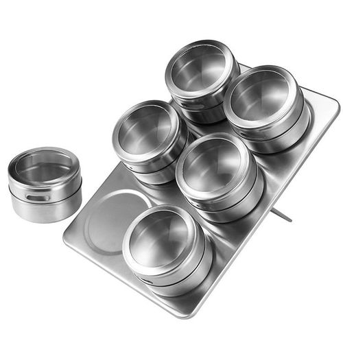 6pcs Magnetic Spice Jars Portable Stainless Steel Spice Jars Seasoning Can Storage Containers Set