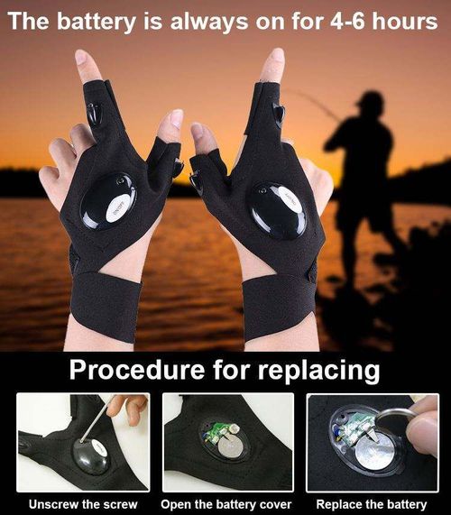 LED Half Finger Glove for Men Women Outdoor Waterproof Night Fishing Bait Cycling Running Flashlight Durable Fingerless Gloves