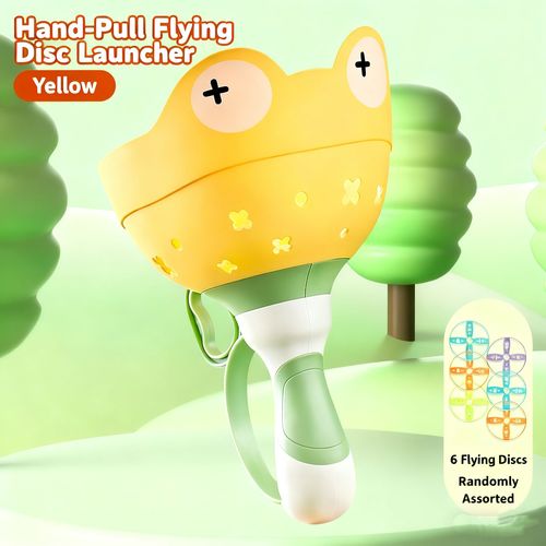 Manual Capture Game with 6 Discs, Flying Disc Launcher Toy, Outdoor Toys for Kids, Toddler Chasing Toy