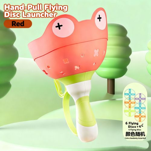 Manual Capture Game with 6 Discs, Flying Disc Launcher Toy, Outdoor Toys for Kids, Toddler Chasing Toy