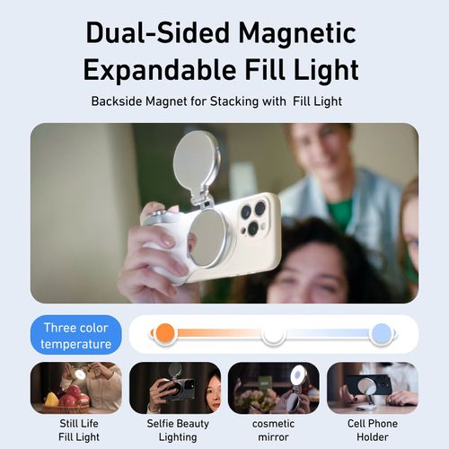 TELESIN Phone Camera Handle Grip with Wireless Shutter Remote,Fill Light,for iPhone Android Magnetic Phone Camera Grip Handle