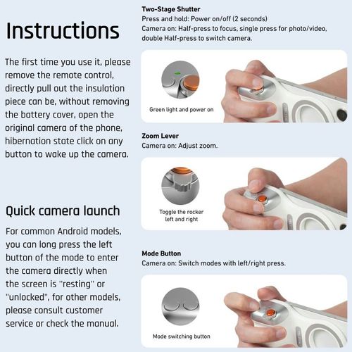 TELESIN Phone Camera Handle Grip with Wireless Shutter Remote,Fill Light,for iPhone Android Magnetic Phone Camera Grip Handle