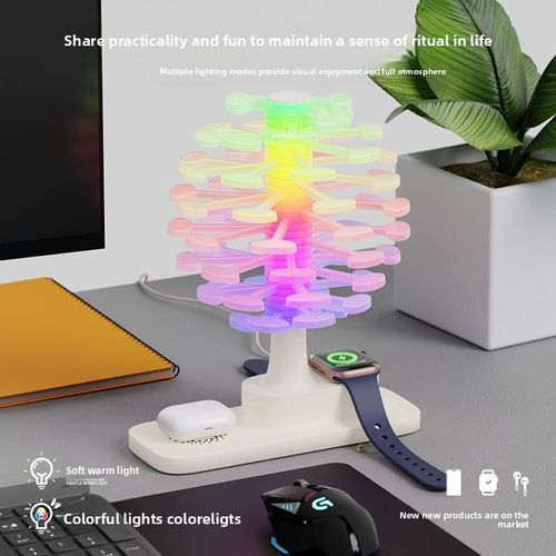Modern Design Spiral Tree Wireless Charging Night Light Creative New Year Gift for Mobile Phone Headset Watch Battery Powered