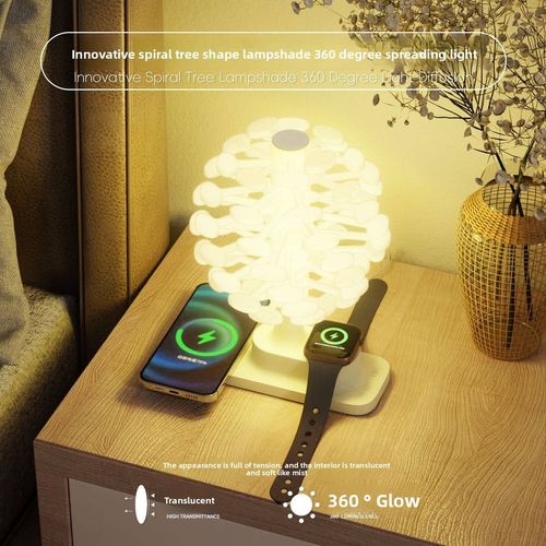 Modern Design Spiral Tree Wireless Charging Night Light Creative New Year Gift for Mobile Phone Headset Watch Battery Powered