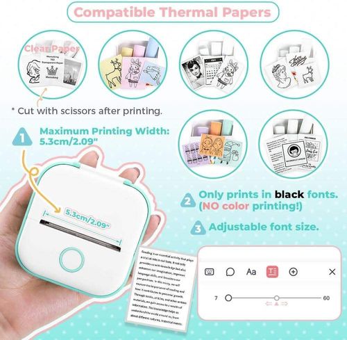 Phomemo T02 Mini Portable Thermal Printer Photo Mini Printer Sticker for Student Studying Pocket Inkless Receipt