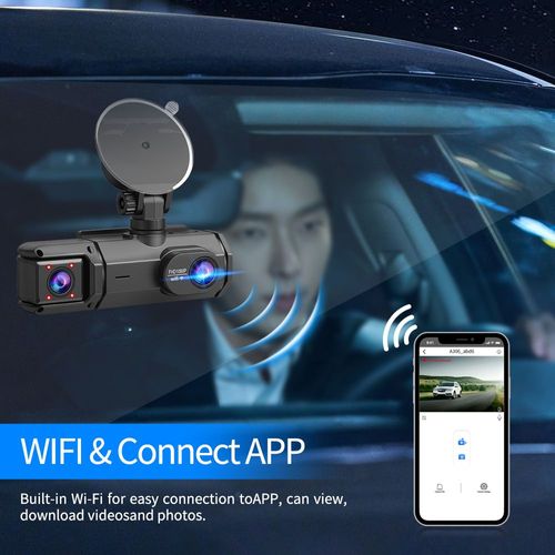 3 Channel Dash Cam Front and Inside 1080P Dash Camera for Cars with 32GB Card, HDR, G-Sensor, 24Hr Parking, Loop Recording