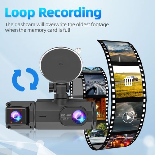 3 Channel Dash Cam Front and Inside 1080P Dash Camera for Cars with 32GB Card, HDR, G-Sensor, 24Hr Parking, Loop Recording
