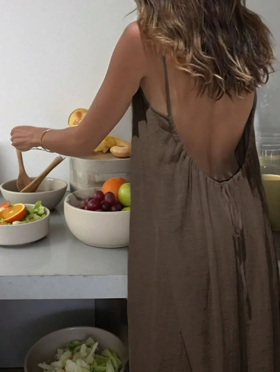 European & American Vacation-Style Backless Halter Jumpsuit Loose Plus-Size Solid Color Beach Overalls 100% Linen Washable