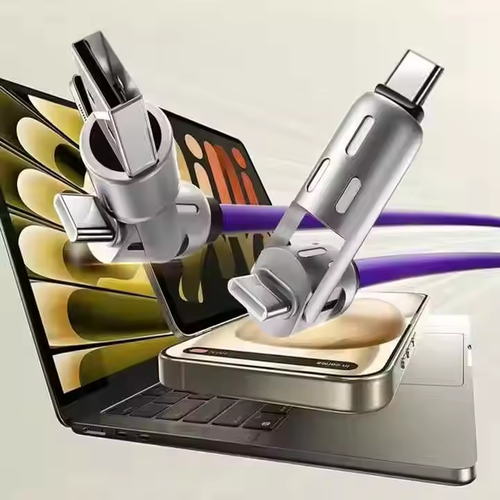 240W Super Fast LED Display USB Charger 4-in-1 Multi-Device With Rotating Elbow Type-C Mobile Phone and Printer Charger Cable