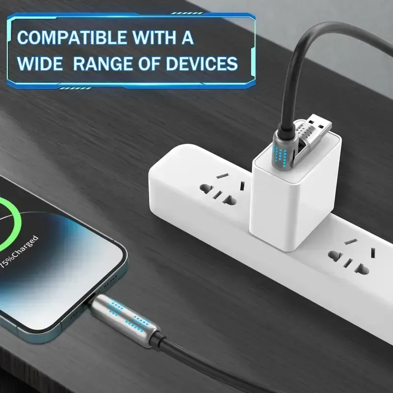 240W 4-in-1 USB-C Cable - PD 5A Fast Charging  Data Sync With USB A, TYPE C, Breathing Light, Aluminum Alloy Design