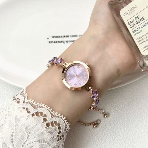 Fashion Women's Watch Arabic Numeral Dial Quartz Watch Elegant Leaf-shaped Diamond Adjustable Bracelet Ladies Wristwatch